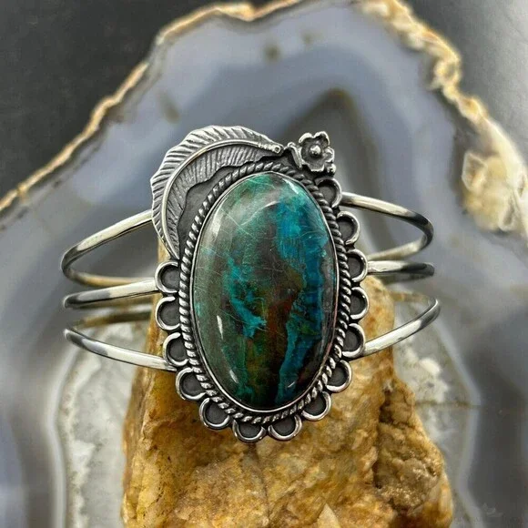 Sterling Silver Southwestern Style Large Oval Shattuckite Bracelet For Women #1